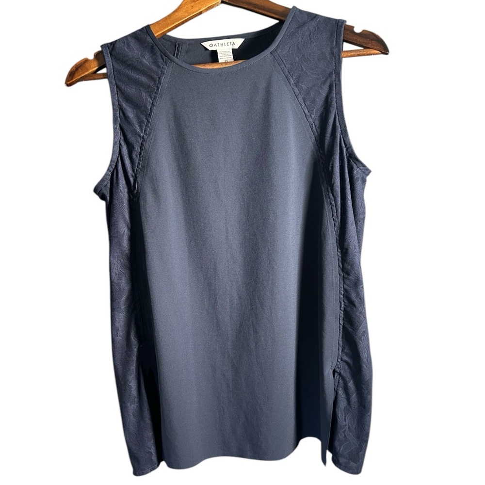Athleta Womens Tank XS Blue Breathable Side Slits Lace Lightweight Activewear